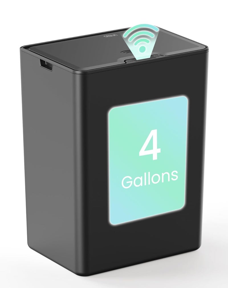 Cesun 4 Gallon Bathroom Trash Can with Lid, Small Automatic Trash Can, Touchless Motion Sensor Garbage Can, Black Plastic Waste Basket for Bathroom, Bedroom, Toilet, Office, Rv - Image 1